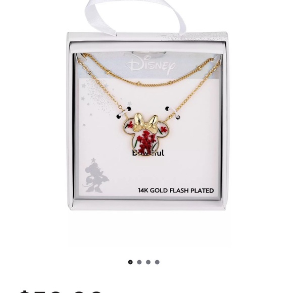 Disney Minnie Mouse 14K Gold Flash Plated Dried Flower Layered Necklace - Picture 3 of 3